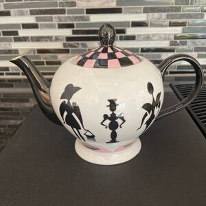 Nordstrom Toledo Black White Pink Tea Pot signed